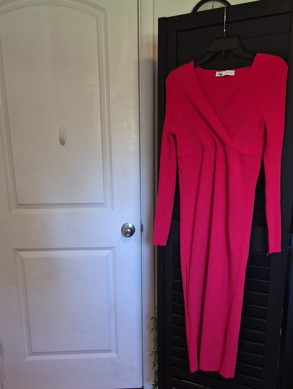 Zara Ribbed Wrap-Style Maxi Dress in Bright Pink